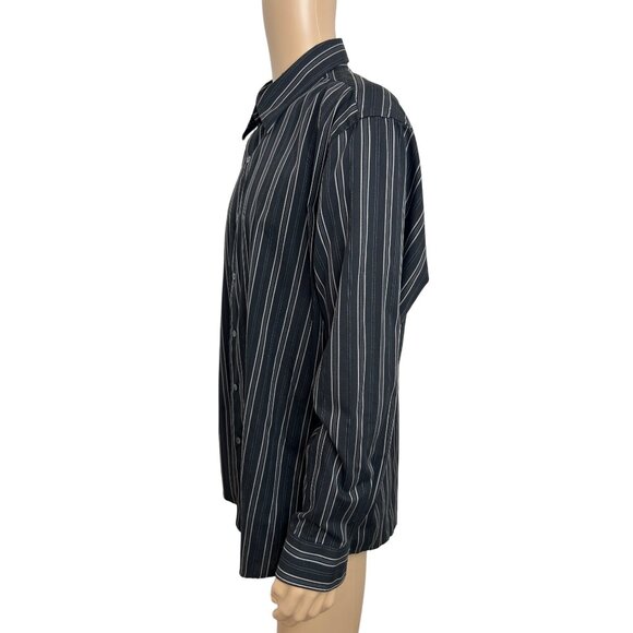 Van Heusen Men’s Button Up Shirt XL Black White Striped 17 - 17 1/2 Cotton Blend - Picture 2 of 6